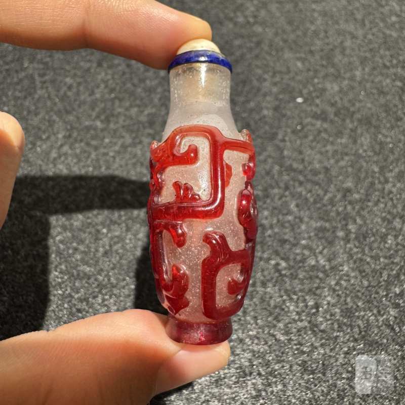 清 龙凤纹套红料烟壶 - 图5